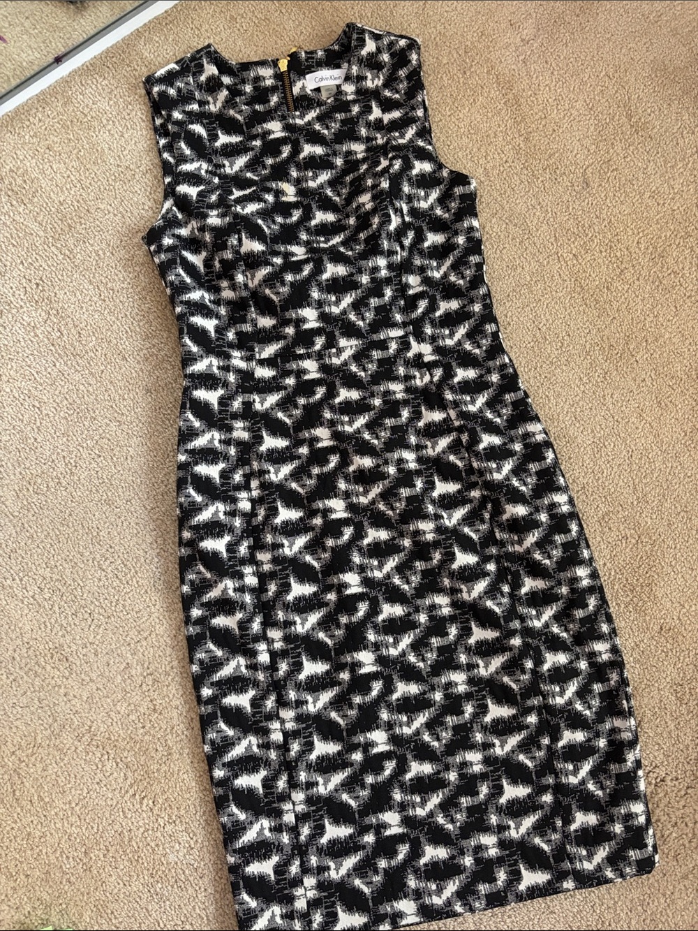 Calvin Klein Black & White Textured Sheath Dress